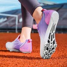 25 Women's Track & Field Shoes, Women's Athletic Shoes, Sporty Woven Low-Top Lace-Up, Professional Track & Field Spikes, Short-Distance Spikes, Anti-Slip Grip Enhancement, Lightweight Breathable, Suitable For Synthetic Track Competition & Long Jump Training, Detachable Spikes, Sports Competition Ready