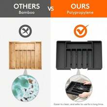 Premium Adjustable Drawer Organizer For Silverware, Expandable Cutlery Tray With Non-Slip Base, Heavy Duty Plastic Utensil Storage For Forks, Spoons & Knives, Space Saving Solution For Kitchen, Apartment, Dorm & Office, Perfect Housewarming Gift, Easy Clean Drawer Organizer For Daily Us - Mặc định - Xem 6