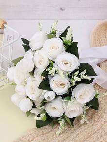 1 件全新人造白玫瑰花束，适用于婚礼、结婚、摄影、客厅装饰、新娘花束配饰