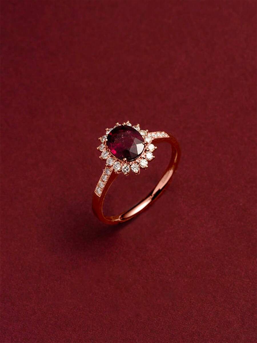 BALMORA 1 chiếc nhẫn bạc nguyên chất mạ vàng 18K đính đá Ruby Zirconia cổ điển S925, món quà thanh lịch và tinh tế dành cho cô ấy