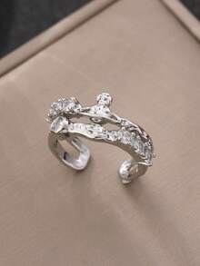 1pc Saturn Planet Ring For Women, Hammered Texture Design, Inlaid Sparkling Cubic Zirconia, Adjustable Open Band, Engagement Ring, Daily Wear, Gift For Girlfriend, Wedding Band, Halloween Jewelry, Christmas Gift - Planet Ring - View 7