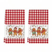 1 pieza/2 piezas/4 piezas Toalla de limpieza de cocina súper suave de microfibra con diseño de pan de jengibre, cuadros escoceses y rayas, de 45*66cm, decoración de cocina navideña, paño de platos, decoración navideña para el hogar, regalo de inauguración de casa para el baño