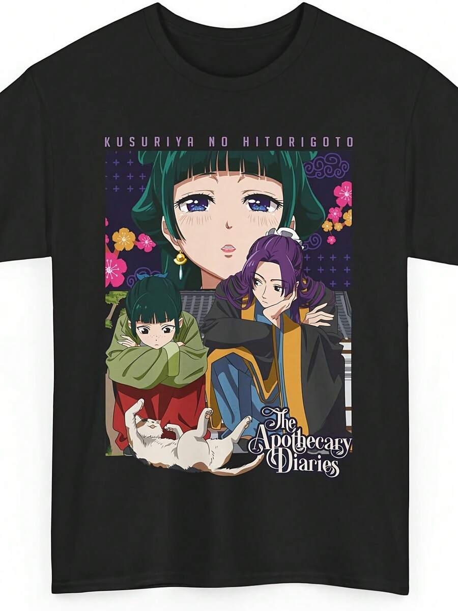 Men'S Anime Apothecary Diaries Maomao & Jinshi Graphic T-Shirt - Cute Shy Anime Girl Waifu Design, Japanese Text & Character Art, Casual Round Neck Short Sleeve Tee For Cosplay, Conventions & Casual Attire - Ideal Gift For Anime Fans, Plus Size, Men Plus Size Clothing, Plus Size Men Big And Tall, Men Plus Size, Dark Humor Shirt, Men' Big And Tall T Shirt, Big And Tall Men Clothing, Men Big And Tall Clothing, Big And Tall Graphic Tee, Big Tall Men, Big And Tall Men Shirt, Plus Size Men - 黑色 - 查看 1