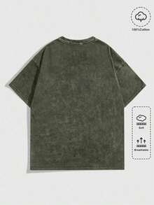 Men Street Life "D Eftones" Band "Around The Fur" Graphic Print Vintage Washed Short Sleeve Crew Neck Men's T-Shirt,Cheap Clothes,T Shirt Men - 軍綠色 2 - 查看 3