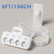8-In-1 Multi-Function EU Power Strip With USB, 4 EU AC Outlets, 3 USB Ports, 1 Type-C Port, On/Off Switch, Wall Mountable, Suitable For Home, Office And Travel, Great Gift For Christmas, Halloween, Birthday - EU E Type Plug(220-240V) - View 12