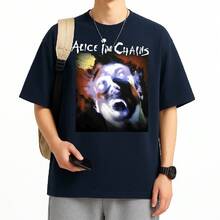 Men's T-Shirt, Alice In Chains Rock Band, 100% Cotton, International Music, Grunge, Unisex, Immediate Shipping, Various Colors, Green T-Shirt - 藍色 - 查看 2