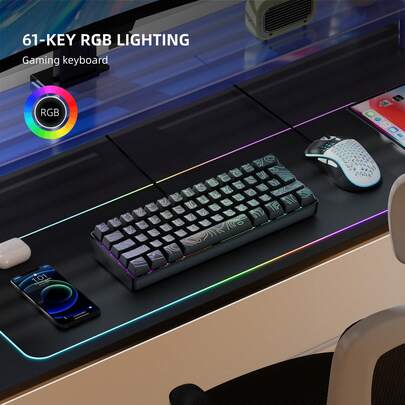 60% Gaming Keyboard, Numeric Keypad And Mouse Set. The Mini-Gaming Keyboard Has 61 Keys With True RGB Backlighting. The Detachable TYPE-C Cable Is Suitable For PC/ Gamers, Typists, Travelers And Business Travelers. It Is Convenient To Carry