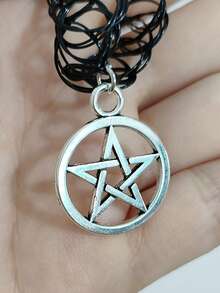 Mặt dây chuyền hình ngôi sao năm cánh kiểu Gothic cổ điển - Dây chuyền hợp kim đen không mạ, kiểu dáng thập niên 90 Y2K, phù hợp cho mùa thu, đeo hàng ngày và dự tiệc Halloween. - Nhiều màu - Xem 4