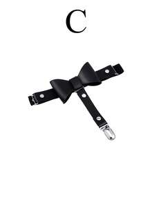 女士朋克风过膝长筒袜吊袜带，饰有心形、星星、蝴蝶结图案，可调节松紧带，带防滑夹扣