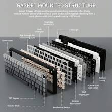 FREEWOLF ATTACK SHARK X66 Wireless Mechanical Keyboard, With Volume Knob, 60% Bluetooth/2.4GHz/Wired Gaming Keyboard, RGB Backlit, OEM Tri-Color PBT Keycaps, 66 Hot-Swappable Keys, For PC - Multicolor - View 8