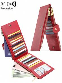 MIYIN 时尚简约拉链钱包多功能卡包 PU 皮革硬币纯色女士钱包 RFID 屏蔽双折多卡包钱包大容量手机钱包带双拉链口袋和多个卡槽 ID 窗口适合日常抢劫女士钱包钱包钱包长钱包 - 彩色 - 查看 9