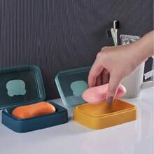 1 pieza Plato de jabón creativo con diseño de drenaje - Soporte de jabón de plástico transparente rectangular, organizador de baño ahorra espacio para el hogar, dormitorio, balcón