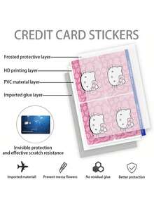 3pcs Hello Kitty Pink Bow Credit Card Sticker Set, Matte Vinyl Stickers, Minimalist Style Christmas & New Year Gift, Boyfriend Gift, High Quality PVC Card Sticker, Pale Beige Debit Card Sticker - Multicolor - View 4