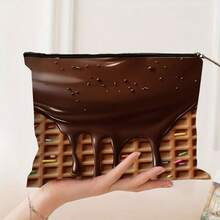 1 pieza, Bolsa de maquillaje con estampado de chocolate oscuro y cremallera, Bolsa de cosméticos y artículos de tocador con estilo bohemio reutilizable, Bolsa para medicamentos, bolsa para bolígrafos estéticos, bolsa de almacenamiento, bolsa de viaje y maquillaje - Para la escuela, la decoración del hogar de verano, la bolsa de aperitivos - 9 pulgadas * 6 pulgadas Bolsa de maquillaje, neceser, bolsa de cosméticos, bolsa de aseo, artículos esenciales de viaje, artículos esenciales de vacaciones para hombres y mujeres