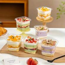 100/60/40/20 Pcs - 380ml Square Cake Boxes With Lids - PET Material, Ideal For Holding Cream, Soy Milk, Layered Desserts And Baked Goods - Great For Kitchen, Restaurant, Picnic, Camping, Birthday Parties And Storing Fruits & Berries Snacks. Cake Baking Supplies, Picnic Essentials, Decorative Snack Containers, Sturdy Construction - Multicolor - View 4