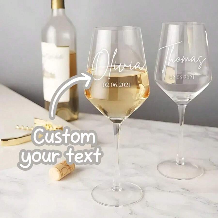 Customized Personalized Wine Glasses, Carved Wine Glasses, Customized Text, Customized Wine Glasses, Personalized Gifts, Customized Wedding Gifts, Bride Bridesmaid Gifts, Engagement Glasses - Multicolor - View 1