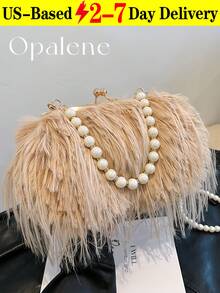 Fluffy Shoulder Bag For Women, New Tassel Turkey Feather Niche Crossbody Bag, Faux Pearl Chain All-Match Autumn And Winter Plush Bag, Women's Faux Fur Fuzzy Hobo Bag, Evening Faux Fur Handbags, Furry Fluffy Fuzzy Bags Purse, Crossbody Shoulder Strap, Evening Clutch Bag, Wedding Party Bag, Fashionable Cute Pearl Tassel High-End Furry Shell Design Tote Bag - Nhiều màu - Xem 12