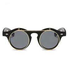 Retro Round Steampunk Sunglasses Women Men Vintage Steam Punk Sun Glasses C6 - como en la foto - Ver 4