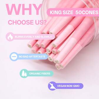 50 st/100 st. kombo av konserverat papper, 110 mm stora förvalsade koner med filter, inkluderar rosa tratt och rosa förvaringsrör, finns i rosa och blandade färger, röktillbehör lämpliga för fester, sammankomster, julklappar, födelsedagspresenter
