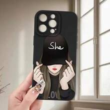 Estuche para teléfono móvil con patrón de chica creativa, ideal para iPhone 16/15/14/13/12/11/XS/XR/X/7/8 Plus/Pro/Max/Mini - Diseño creativo y a la moda adecuado tanto para hombres como para mujeres, un regalo para amigos, familia, novio, novia - Negro - Ver 5