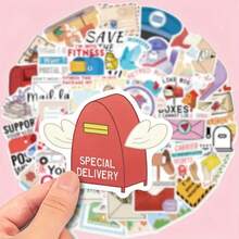 50pcs Cute Pigeon & Mail Office Themed Waterproof Vinyl Stickers - Reusable, Perfect For Laptops, Phones, Water Bottles, Helmets, Guitars & Suitcases - Multicolor - View 1