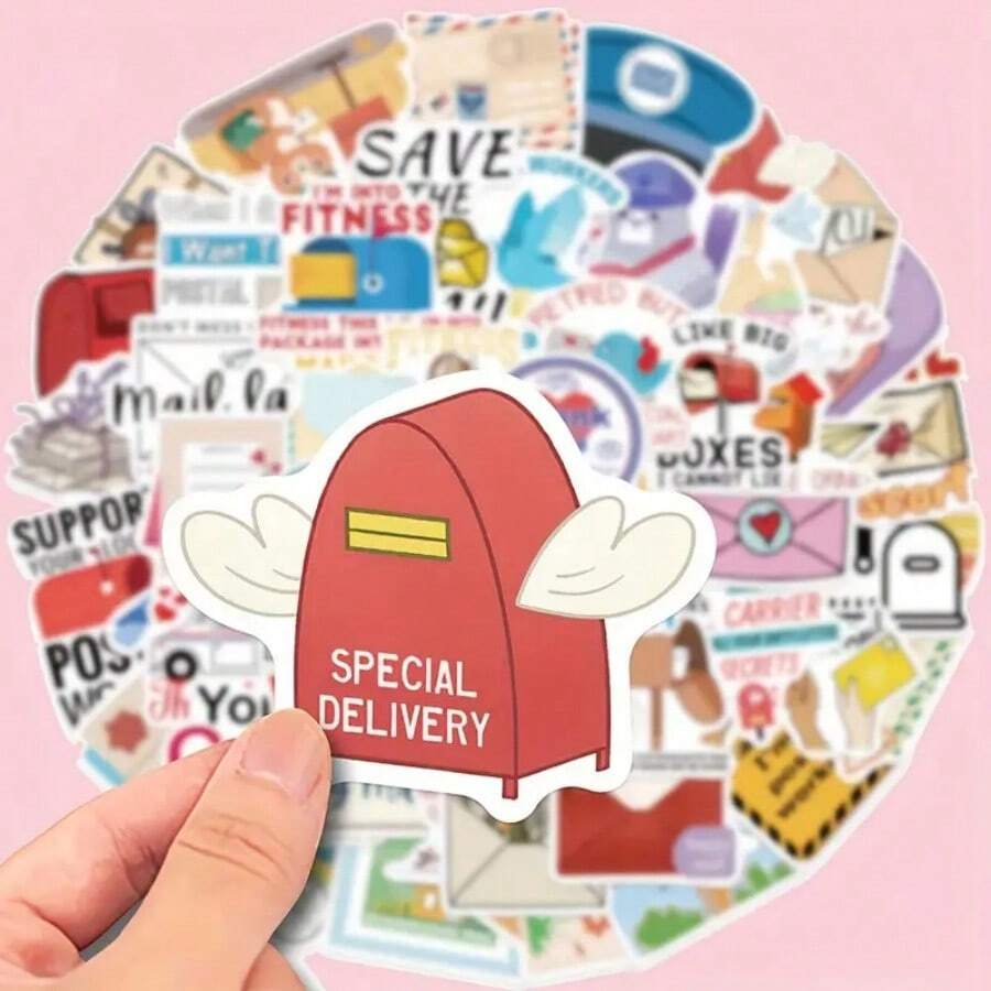 50pcs Cute Pigeon & Mail Office Themed Waterproof Vinyl Stickers - Reusable, Perfect For Laptops, Phones, Water Bottles, Helmets, Guitars & Suitcases - Multicolor - View 1