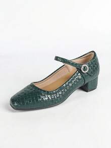 Giày công sở đế mềm mũi vuông đính đá Rhinestone thoải mái cho nữ - màu xanh lá - Xem 7