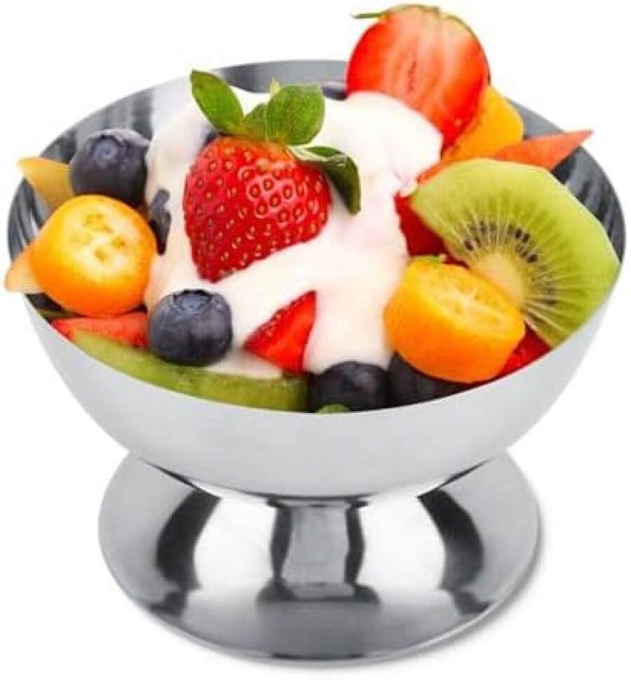 Copa de Helado, Taza de Helado Tazón de Acero Inoxidable para Helados Cuencos Mini Tazas de Yogur con Patas Redondas Tazas Pudín Metal Reutilizable para Postre Sundae Frutas - Vintage Tall-4 piezas - Ver 1