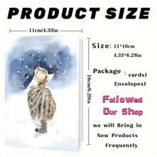 بطاقة تهنئة شتوية بقطة سلمية مع مغلف (11 سم * 16 سم) - تصميم قطة تتأمل الثلج، رائعة للأصدقاء والزملاء، مثالية لأعياد الميلاد والاحتفالات العطلات، بطاقة تهنئة عيد الميلاد | بطاقة قطة احتفالية | بطاقة ترحيب ورقية