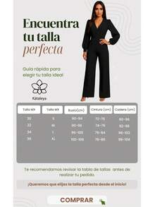 Mono Palazzo De Moda Para Mujer Cómodo Elegante Ideal Escote V #SensaciónDeLujo #EstiloRománticoDeSanValentín - Negro - Ver 4