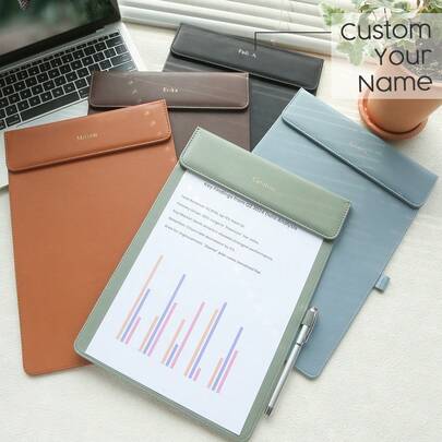 1pc Personalized Magnetic Name File Folder, Customizable A4 Document Folder With Pen Holder, Customizable Gold Letter Combination, Business Notebook Organizer, Gift For Teachers And Fathers