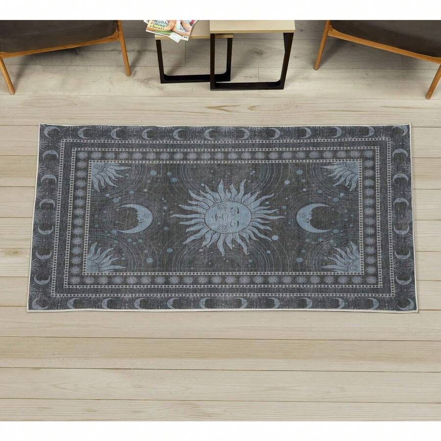 Retro Mid Century Abstract Pattern Rug On Ivory Background, Dark Orange And Reseda Green, 4' X 5' 5", Ideal For Bedroom, Dorm And Living Room - 淡藍色 - 查看 1