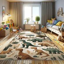 Retro Mid Century Abstract Pattern Rug On Ivory Background, Dark Orange And Reseda Green, 4' X 5' 5", Ideal For Bedroom, Dorm And Living Room - 薑橄欖綠鮭魚 - 查看 3