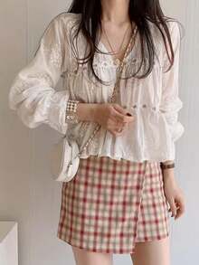 性感深V领蕾丝镂空腰部连衣裙 - 白色 - 查看 2