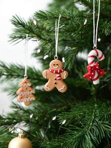 4 piezas de adornos colgantes de resina con diseños de hombrecillo de jengibre y árbol de Navidad, decoraciones de árbol de Navidad con bastón de caramelo para fiestas navideñas en interiores, regalos y decoraciones