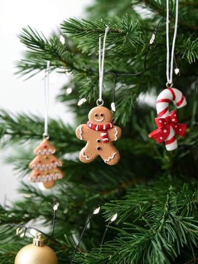 4 piezas de adornos colgantes de resina con diseños de hombrecillo de jengibre y árbol de Navidad, decoraciones de árbol de Navidad con bastón de caramelo para fiestas navideñas en interiores, regalos y decoraciones