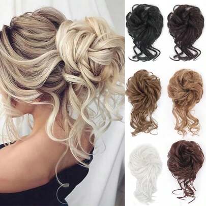合成卷曲甜甜圈发髻，带松紧带，凌乱发髻，发髻，女士接发