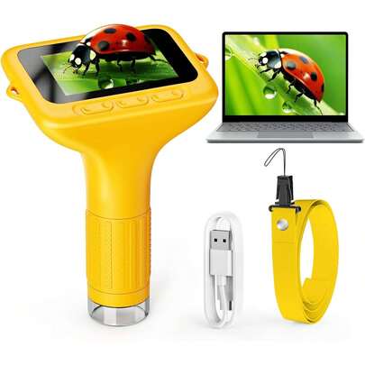 RIVGOT RIVGOT Children's Microscope, 3.0-Inch Mini Pocket Handheld Macro 1000* Magnifier, Portable Educational Science Toy Set With Photo And Video Camera, Outdoor Leisure Exploration Travel Toy, Perfect As A Christmas And Birthday Gift For Boys And Girls Aged 3-12