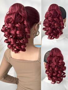 14英寸长红色爪形马尾辫，自然深波浪卷发，耐热合成马尾假发，适合女性在圣诞节、万圣节派对和日常佩戴。 - 紅色 - 查看 2