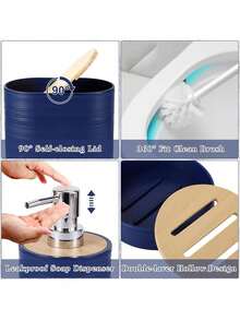 10pcs Classic Bathroom Set, White Bathroom Accessories Set With Trash Can, 2PCS Soap Dispensers, Soap Dish, Toothbrush Holder, Toothbrush Cup,Toilet Brush, Tray And Qtip Holders For Bathroom Decor - 彩色 - 查看 11