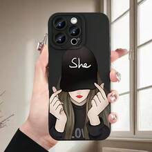 Estuche para teléfono móvil con patrón de chica creativa, ideal para iPhone 16/15/14/13/12/11/XS/XR/X/7/8 Plus/Pro/Max/Mini - Diseño creativo y a la moda adecuado tanto para hombres como para mujeres, un regalo para amigos, familia, novio, novia - Negro - Ver 10