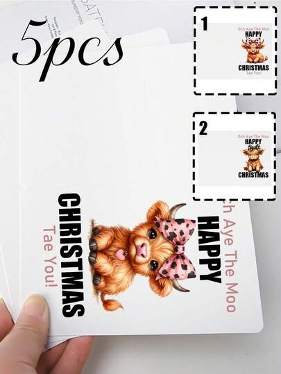 5pcs/Set Cards With Blessings And Calf Elements, Greeting Cards, Invitations, Blessing Cards, Message Cards, Message Cards, Foldable, Easy To Carry, Hard Paper, Not Easily Damaged, Suitable For Parties, Gatherings, Daily Gift Giving, Birthday Gifts, Holiday Messages, It Is The Best Gift To Give To Friends, Relatives, And Partners On Special Holidays