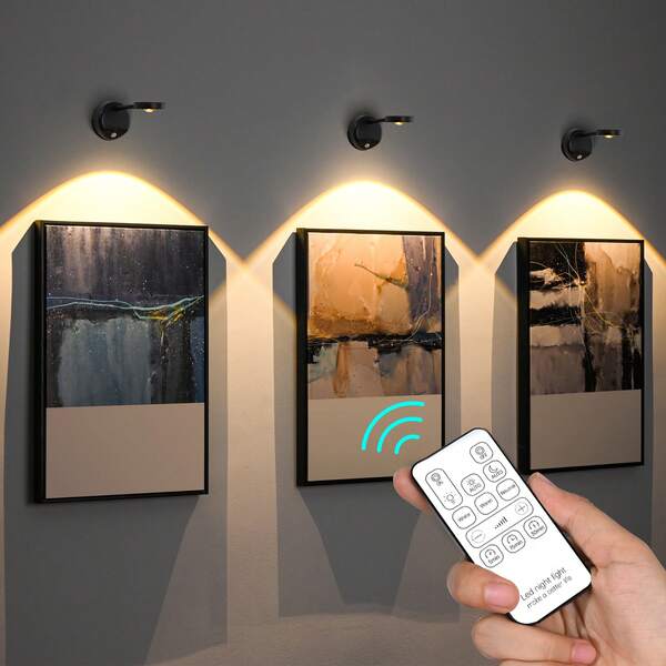 1pc Upgraded Remote Control LED Wall Light, Motion Sensor Wall Sconce, Long-Lasting, 3 Color Modes, Dimmable, Easy Installation Without Wiring, Suitable For Gallery, Staircase, Hallway, Living Room And Exhibition Photography