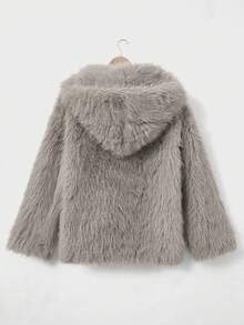 Casual Chic Faux Fur Hooded Women's Warm Daily Commute Hoodie Faux Fur Jacket, Chunky Sweatshirt, Winter Jacket For Women, Clothes For New Year - Grey - View 8