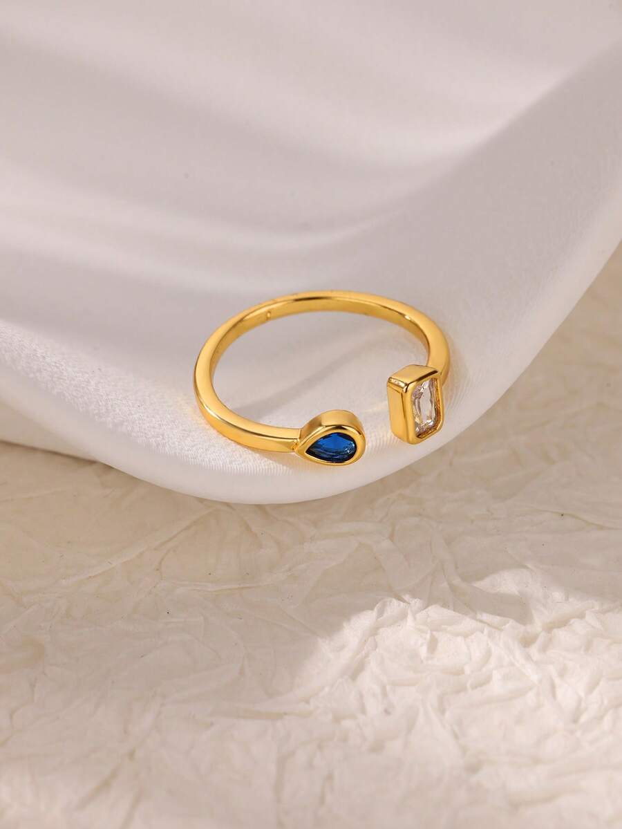 1Pc Cubic Zirconia Rings For Women 18K Gold Plated Geometric Open Adjustable Finger Ring Wedding Aesthetic Jewelry Gifts