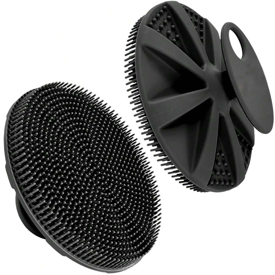 Soft Silicone Body Scrubber Shower Brush Handheld Cleansing Skin Brush, Gentle Exfoliating And Lather Well (Black/Pink) - màu đen - Xem 1