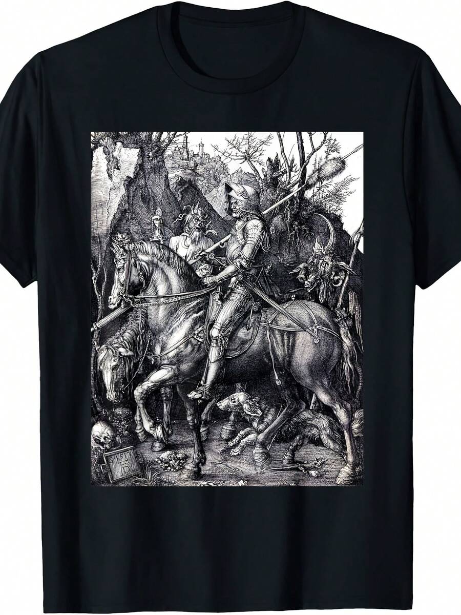 Knight, Death, And The Devil Albrecht Durer Gothic Art T-Shirt - Style 3 - View 1