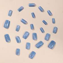 Salon Quality Cat Eye Press On Nails - Blue Glitter False Nails With Jelly Glue, Medium Length Easy Apply Glue On Nails, No UV Lamp Needed For At Home Manicure, 24 Pcs False Nails For Women Girls Hollween Homemade Press On Nails Handmade Nails Press On Nails - 寶藍色 - 查看 2