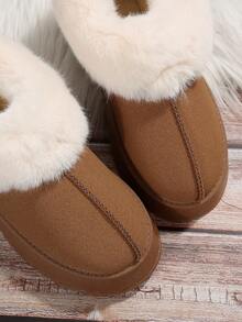 2025 New Autumn/Winter Thermal Slippers, Suede Fleece Thick Sole PlushThermal Linedd Warm Slippers, Non-Slip Fashion House Shoes, Preppy Campus Street Style Fluffy Lining