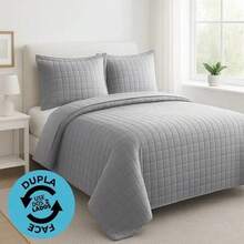 Kit Cobre Leito ATHENAS 3 Peças Casal Queen Dupla Face 400 FIOS Micropercal Toque de Algodão - Bege - Visão 2